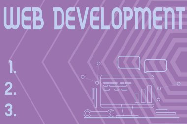 Web Geliştirme ilhamını gösteren metin. İnternet Bilgisayar Bakım ve Onarım Konsepti, Soyut İletişim Teknolojisi için bir web sitesinin geliştirilmesinde iş fikri çalışmaları yer aldı