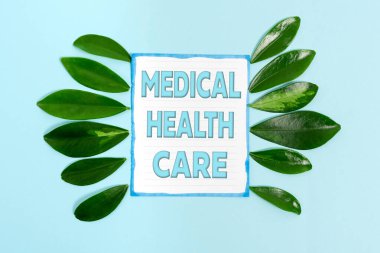 Sağlık Hizmetleri 'ni gösteren bir mesaj. Fiziksel ve zihinsel refah temamızın yenilenmesi anlamına gelen kavram sunum fikirleri ve tasarımlar, yenilenebilir materyaller görüntülenir