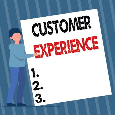 Müşteri Tecrübesi işaretini gösteren bir ilham. Büyük Boş Kağıt Sunan Müşteri ve Müşteri Tutucu Çizim Kağıtları arasındaki etkileşimin sonucu.
