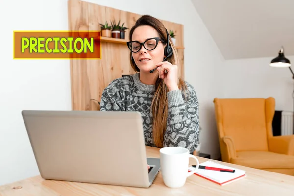 Text caption presenting Precision. Business concept the degree of refinement to which the operation is conducted Attending Online Meeting, Creating New Internet Video, Playing Video Games — Stock Photo, Image