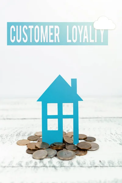 Text sign showing Customer Loyalty. Business overview buyers adhere to positive experience and satisfaction Allocating Savings To Buy New Property, Saving Money To Build House — Stock Photo, Image