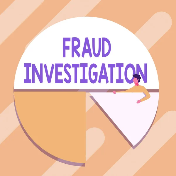 Writing displaying text Fraud Investigation. Word Written on process of determining whether a scam has taken place Man Drawing Holding Pie Chart Piece Showing Graph Design. — Stock Photo, Image