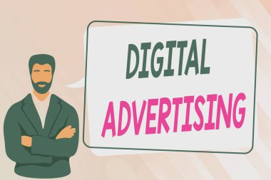 Dijital Reklamcılık işaretini gösteren bir ilham. İnternet Adam Elle Çizim Yapıyor Konuşma Baloncuğu İletisi Durma Kılavuzu kullanarak ürün veya hizmet pazarlama kelimesi.