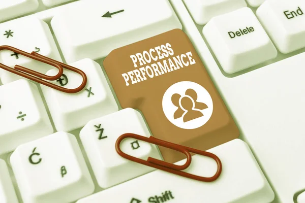 Skriva visning av text Process Performance. Affärsöversikt mäta hur effektiv eller ändamålsenlig en process är transkribera Internet Meeting Audio Record, Nya transkription metoder — Stockfoto