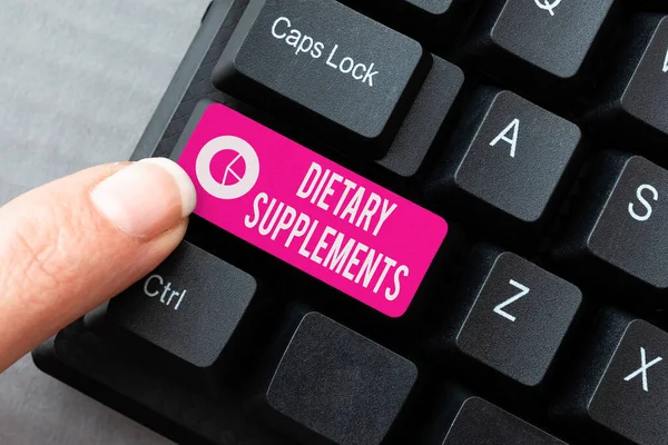 Señal mostrando Suplementos Dietéticos. Concepto de Internet Producto tomado por vía oral destinado a complementar la dieta Edición de códigos de programa del sitio web, aprendizaje de nuevo lenguaje de programación —  Fotos de Stock