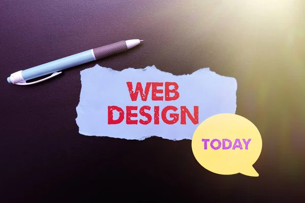 Firma visualizzazione Web Design. Business vetrina creazione di siti web che comprende layout, contenuti e grafica Pensare nuove idee luminose Rinnovare la creatività e l'ispirazione — Foto Stock