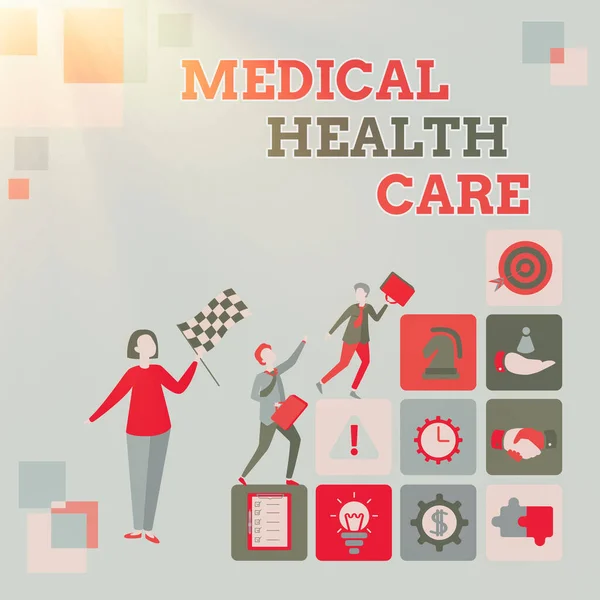 Text sign showing Medical Health Care. Business overview restoration of our physical and mental wellbeing Entering Office Worksheet Data, Listing Registered Online Members — Stock Photo, Image