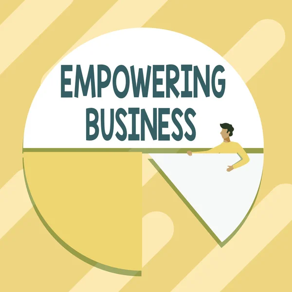 Podpis tekstowy prezentujący Empowerering Business. Word Napisane na tworzenie środowiska, które sprzyja wzrostowi biznesu Man Drawing Holding Pie Chart Piece Wyświetlanie Graph Design. — Zdjęcie stockowe