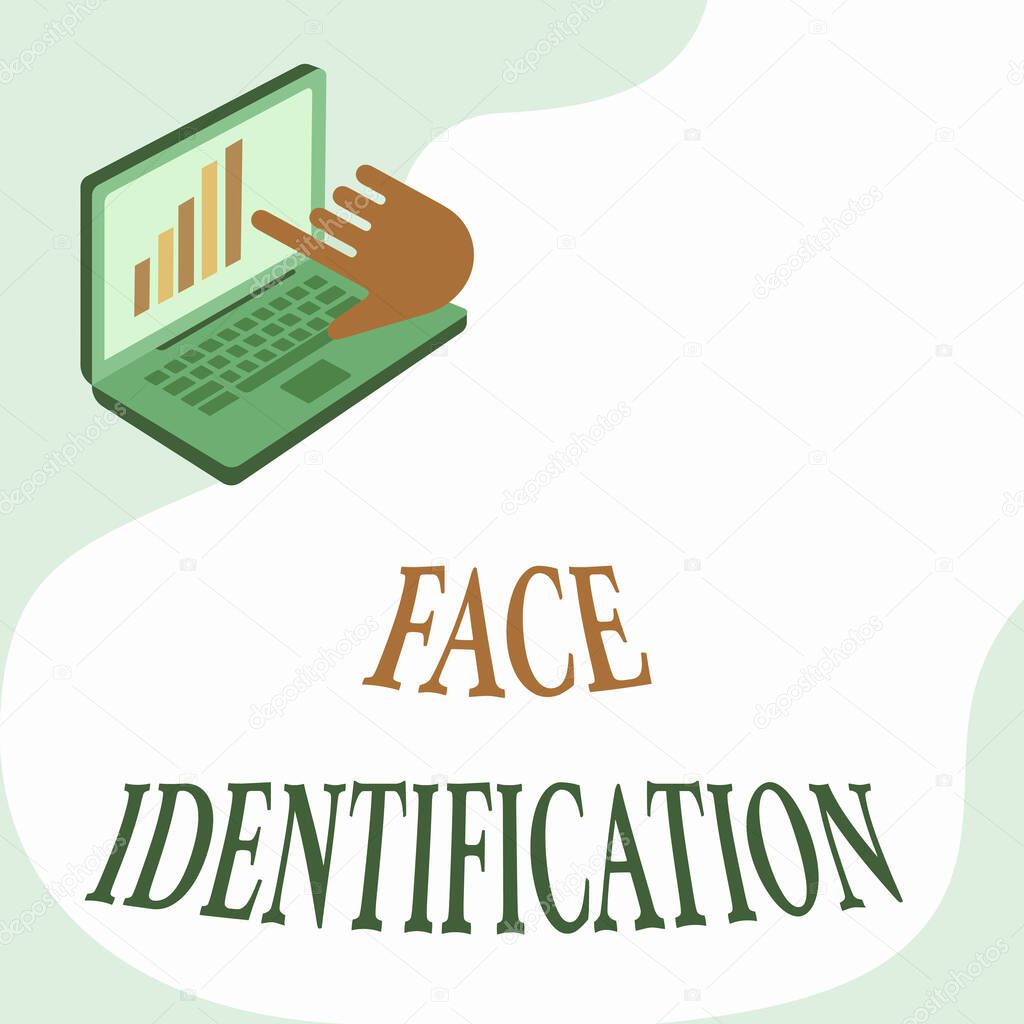 Writing displaying text Face Identification. Business approach analyzing patterns based on the person s is facial contours Laptop Drawing Showing Graph Growth Hand Pointing Screen.