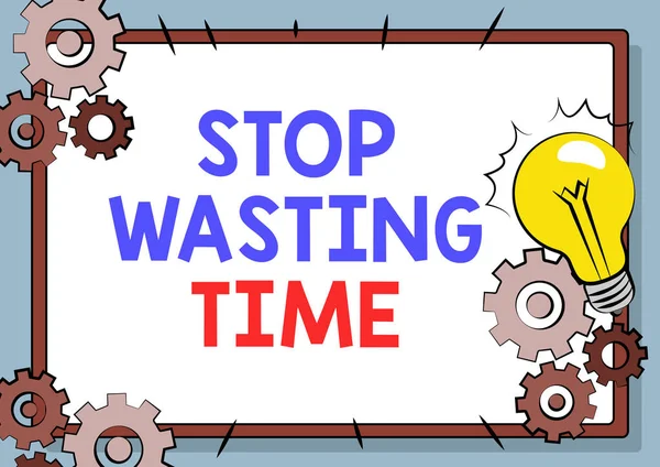 Segnaletica che mostra Stop Wasting Time. Business concept Organizzare la pianificazione di gestione consente di farlo Iniziare ora Correggere il vecchio sistema di archiviazione, Mantenere i file online, Rimozione di chiavi rotte — Foto Stock