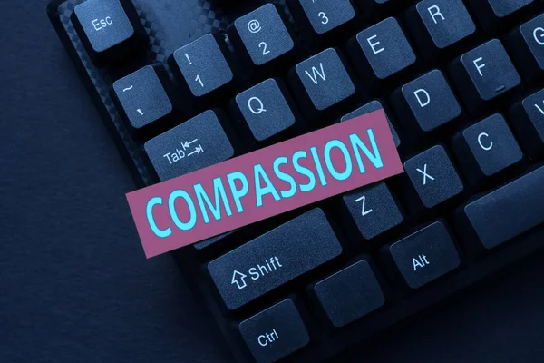 Znak okazujący współczucie. Biznes prezentuje empatię i troskę o ból lub nieszczęście innych Wprowadzanie ważnych informacji online, Wpisywanie Zabawny Blog internetowy — Zdjęcie stockowe