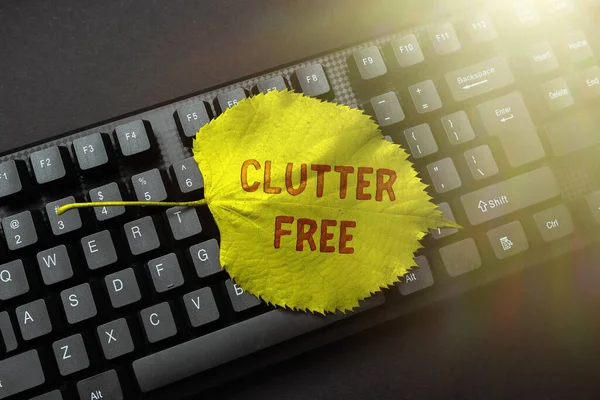 Концептуальний заголовок Clutter Free. Бізнес вітрина Добре організована і організована Tidy Всі речі в правильних місцях Редагування та обробка звіту правопис помилки, Введення в Інтернет-магазин Інвентаризація — стокове фото