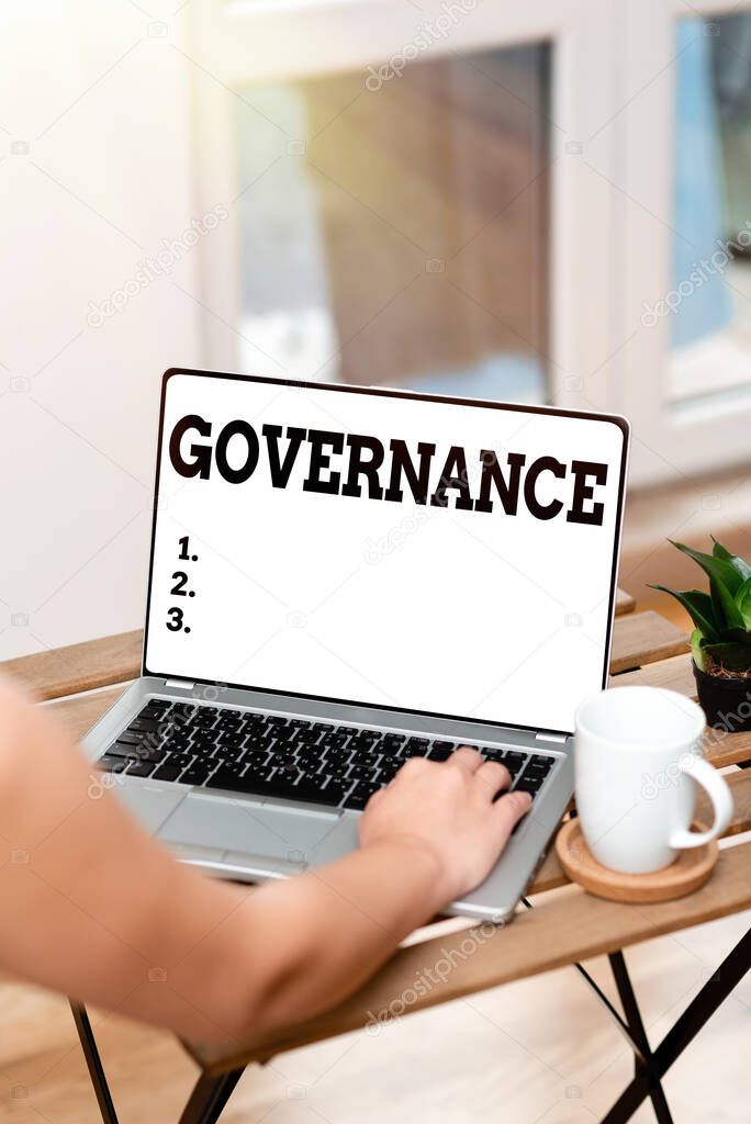 Writing displaying text Governance. Concept meaning exercised in handling an economic situation in a nation Online Jobs And Working Remotely Connecting People Together