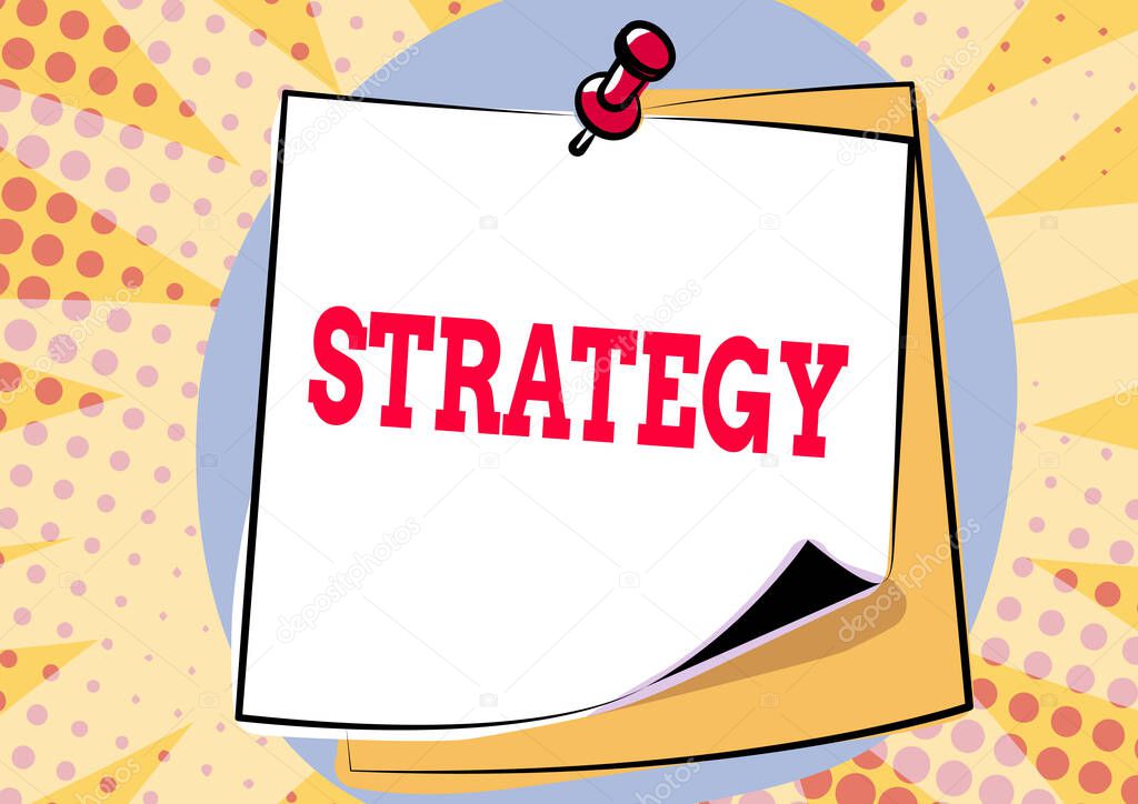 Hand writing sign Strategy. Conceptual photo action plan or strategy designed to achieve an overall goal Colorful Message Presentation Ideas, Sticky Notes Message Reminder