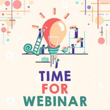 Webinar için kavramsal altyazı zamanı. Daha İyi Sonuçlar İçin Birlikte Çalışan İş Fikri, İnternet konferansı, İnternet üzerinden çevrimiçi işbirliği, Grup Çaba Konsepti