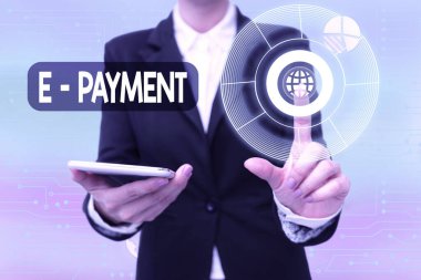 Esinlenilmiş E ödemesini gösteren mesaj. İş fikri basitçe, Üniformalı Bayan Holding 'in Sanal Düğmeye Basma Fütürist Teknolojisi' nin çevrimiçi ödemesi olarak tanımlanıyor..