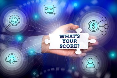 Puan Sorunuzu Gösteren İşaret. İş Konsepti Kişisel Ortalama Değerlendirme Sonuçları Verin İstatistiksel Elle Tutma Yapboz Parçası Yeni Gelecek Teknolojileri Açıyor.