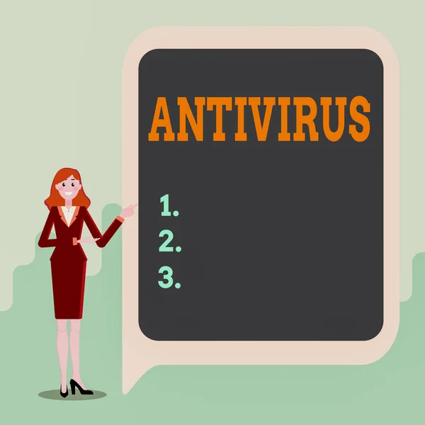 Skriv under med Antivirus. Konceptuell bild lämplig för upptäckt och avlägsnande av datavirus Visa viktig information, Presentation av nya idéer — Stockfoto