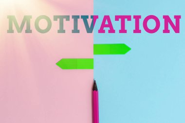 El yazısı metni motivasyonu. İşletme vitrini nedenlerinden birinin davranışları ya da davranışları birbirinden ayrı rengarenk bir arkaplanda iki nesnenin içe dönük olması.