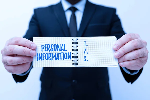 Handwriting text Personal Information. Business idea recorded information about an identifiable individual Presenting New Plans And Ideas Demonstrating Planning Process — Stock Photo, Image