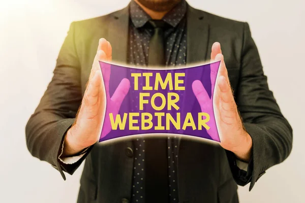 Konzeptionelle Darstellung Time For Webinar. Geschäftsidee, Webkonferenz, Webcasting, Online-Zusammenarbeit in Echtzeit, Präsentation neuer Pläne und Ideen zur Demonstration des Planungsprozesses — Stockfoto