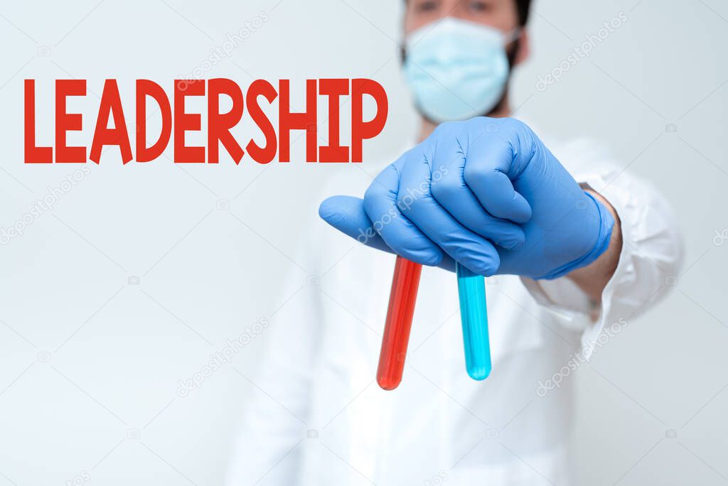 Conceptual caption Leadership. Conceptual photo art of motivating to act toward achieving a common goal Researcher Displaying Virus Prevention Method, New Infection Cure Ideas