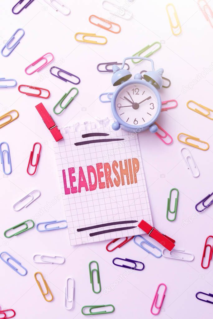 Text caption presenting Leadership. Word Written on art of motivating to act toward achieving a common goal Creative Home Recycling Ideas And Designs Concepts Time Management