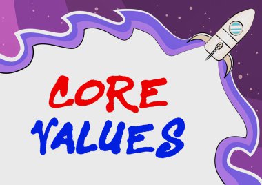 El yazısı işareti Core Values. Bilgisayar Programlama Kodları Yazma, Yeni Dijital Uygulamalar Oluşturma, neyin yanlış neyin doğru neyin yanlış olduğunu belirleme ve yönlendirme ilkeleri anlamına gelir