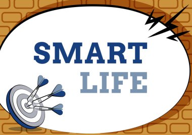 Akıllı Yaşam metni gösterimi yazılıyor. İş konsepti teknolojisi, geçiminizi keyifli ve rahat hale getirmek için çalışıyor. Hedefe Vurma Konsepti, Soyut Duyurma Hedefi