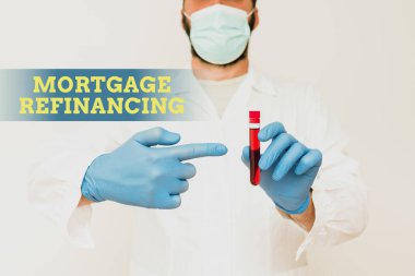 Metin gösterimi, ipotek yenilemesi yazılıyor. Mevcut bir borç yükümlülüğünün yerine getirilmesi fikri Kimyager Kan örneği sundu, Bilim adamı Araştırma Numunesi