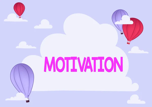 Didascalia concettuale Motivazione. Ragioni di business concept si ha per agire o comportarsi in modo particolare Hotair Balloon Illustrazione Nuvole volanti Raggiungere nuove destinazioni — Foto Stock