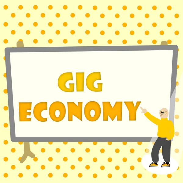 El yazısı tabelası Gig Economy. Kavramsal fotoğraf kısa mesleklerle ayrıştırılmış bir pazar sistemi ve Renkli Tasarım Görüntüleme İletisi, Soyut Tartışma Önemli Haberler — Stok fotoğraf