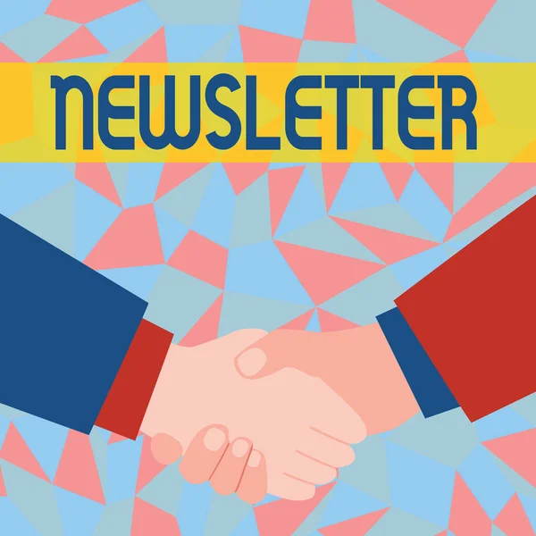 Text caption presenting Newsletter. Business overview the bulletin was given to members of a company regularly Abstract People Accepting Deals, Image Displaying Negotiations Agreement — 图库照片