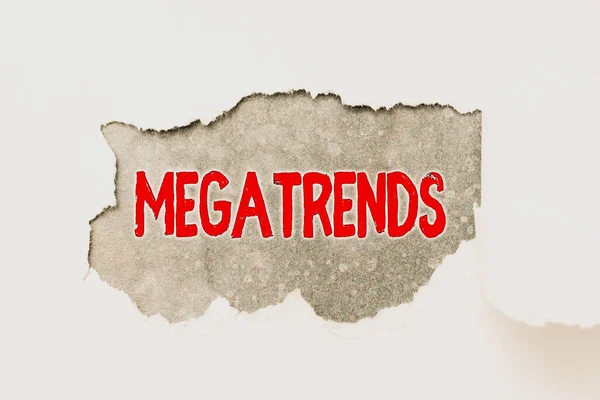 Вдохновение показывает знак Megatrends. Глобальные модели концепции Интернета, связанные с мобильностью и окружающей средой, думая о новых концепциях письма, прорываясь через блоки писателей — стоковое фото