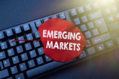 Gelişmekte olan pazarları gösteren bir tabela. Çevrimiçi Araştırma Metni Analizi Yazma, Kaydedilmiş Ses E- postalarının Kopyalanması gibi daha üretken kapasitelere yatırım yapan iş konsepti ülkeleri