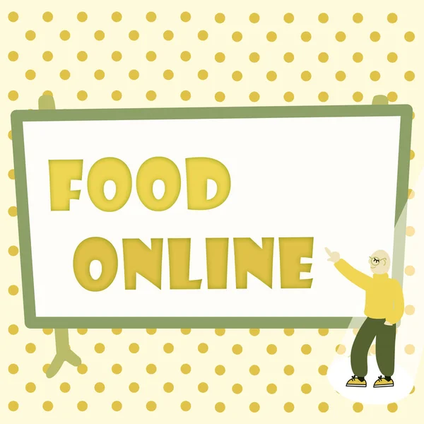 Ispirazione mostrando segno Food Online. Business vetrina varietà di cibo allestito in un sito web direttamente consegnato dal negozio Colorful Design Visualizza messaggio, astratto Discutere Notizie importanti — Foto Stock