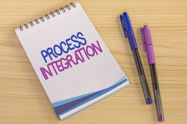 Conceptual caption Process Integration. Conceptual photo sharing of data and events between business processes Multiple Assorted Collection Office Stationery Photo Placed Over Table — Stockfoto