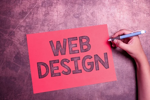 Web Tasarımı işaretini gösteren bir ilham. Önemli Notlar Yazan Yeni Tasarım Fikirleri Çizen İş Fikri web sitesi oluşturma planı, içeriği ve grafikler — Stok fotoğraf