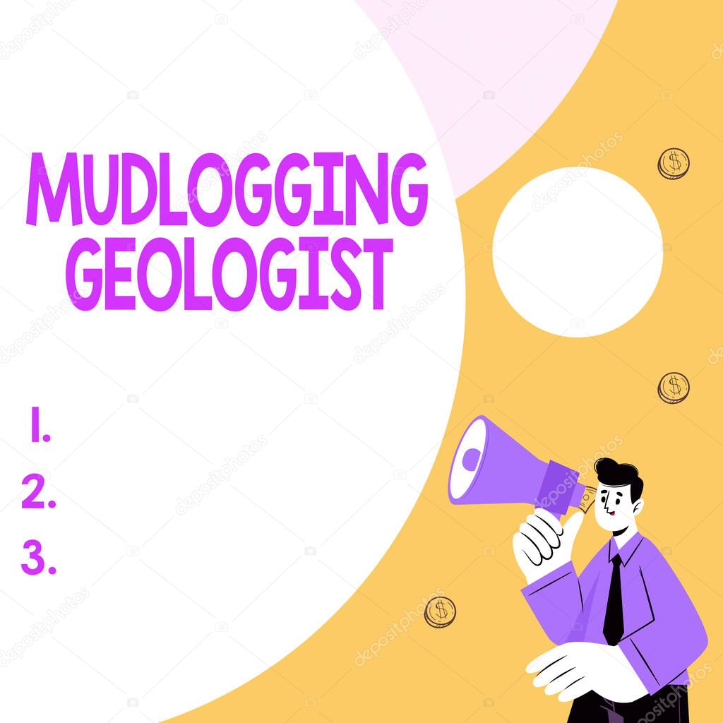 Conceptual caption Mudlogging Geologist. Word for gather information and creating a detailed well log Abstract Displaying Different Typing Method, Keyboard Data Processing
