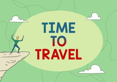 Seyahat Zamanı kavramsal gösterim. İnternet Konsepti Anları Eski yöntemler yeni kapıları açmaz. Hadi gidip keşfedelim. Atletik Adam çizimi Dağ Bulutlara Tırmanma Başarısıyla Gurur Duyuyor.