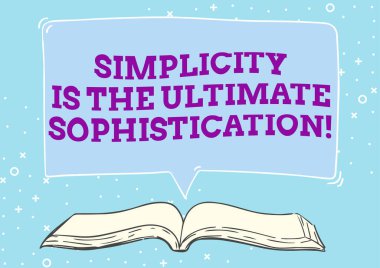 Basitliği gösteren metin başlığı Nihai Sofistike 'dir. İş fikri sunumları basitleştirerek en iyi sonucu, bir alıntı mesajı sunan Konuşma Baloncuğu ile Açık Kitap illüstrasyonunu oluşturur.