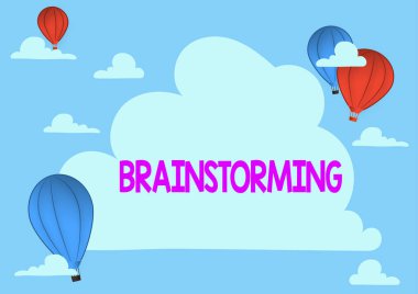 Beyin Fırtınası metni gösteriliyor. Fikir ve çözümlere yol açan iş konsepti grubu tartışması sorunları Hotair Balon Çizimi Uçan Bulutlar Yeni İndirimlere Ulaşıyor