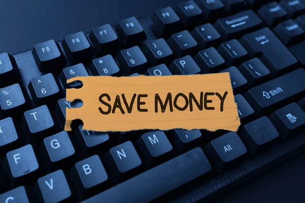 Text sign showing Save Money. Word for to budget or put money aside for the future or emergency Connecting With Online Friends, Making Acquaintances On The Internet — 图库照片#