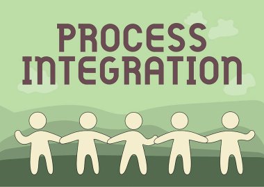 Metin başlığı Süreç Bütünleşmesini temsil ediyor. İş süreçleri arasında veri ve etkinliklerin paylaşımı için kelime Beş Ayakta Kalıcı İnsanların Elleri Çekmesi Ekip Desteğini Gösterme.