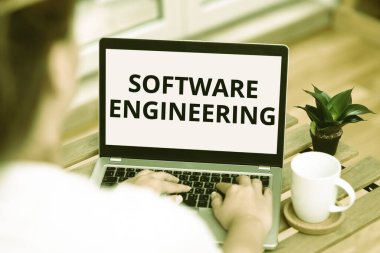 El yazısı tabelası Yazılım Mühendisliği. Çevrimiçi İş Yazılımının geliştirilmesi ve Uzaktan Bağlantılı İnsanlar İçin Uygulama Sözcüğü