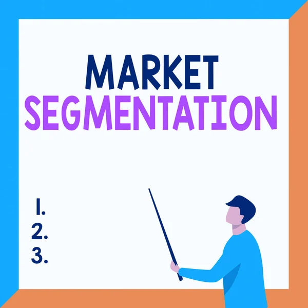 Inspiration, die Zeichen der Marktsegmentierung zeigt. Geschäftsidee, einen Markt potenzieller Kunden in Gruppen aufzuteilen Instructor Drawing Stick Pointing Board Zeigt neue Lehren. — Stockfoto