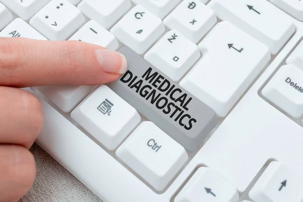Text caption presenting Medical Diagnostics. Business approach a symptom or characteristic of value in diagnosis Abstract Typing Presentation Message, Retyping New Email Password — Stockfoto