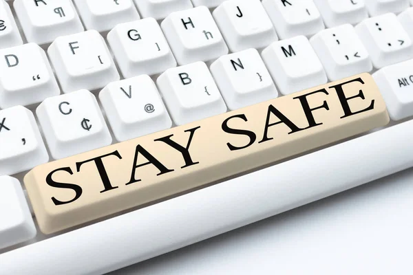 Inspiration showing sign Stay Safe. Business approach secure from threat of danger, harm or place to keep articles Buying And Selling Goods Online, Listing Products Through Internet — Stock Fotó