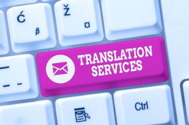 Çeviri Servislerini gösteren metin işareti. Konuşma Hızı Yazma Dersleri ve İpuçları sunan, Klavye Doğruluğunu Geliştiren kavramsal fotoğraf organizasyonu