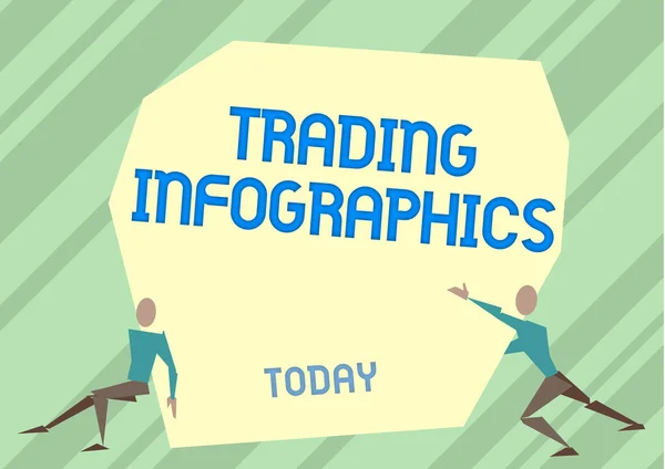 Text caption presenting Trading Infographics. Concept meaning visual representation of trade information or data Two Men Illustration Trying To Lift Extra Large Rock To Free The Way.